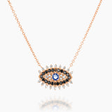 Rose Gold Boho Eye pendants with Sapphire and Diamonds