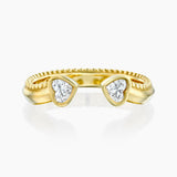 MATCH Hearts Ring in yellow gold with two heart-shaped diamonds, front view