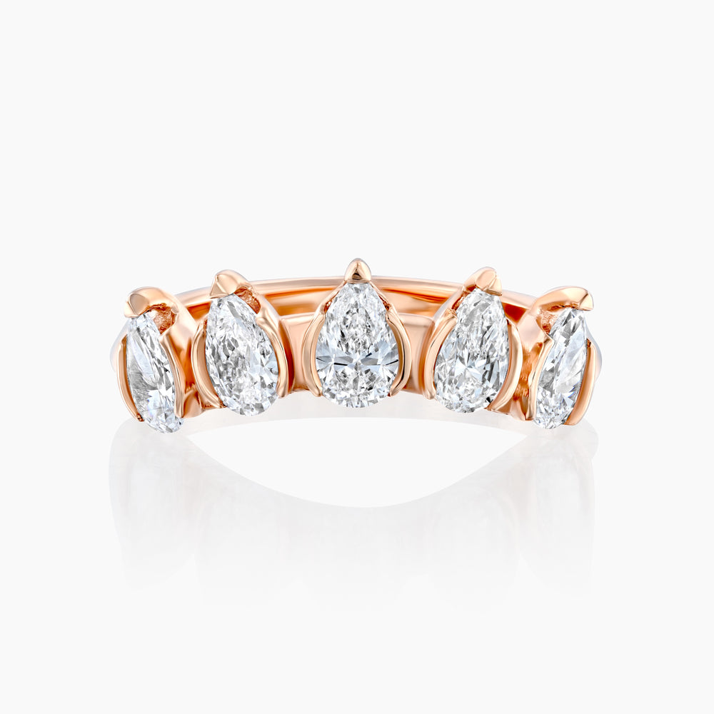 MATCH Drops Ring in rose gold with five pear-shaped diamonds, front view