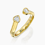 MATCH Hearts Ring in yellow gold with two heart-shaped diamonds, angled view