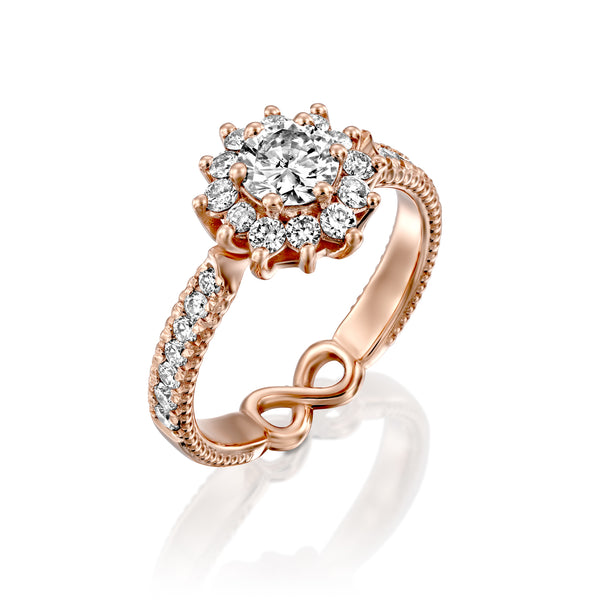 White Swan Rose Gold & Diamond Engegmant Ring - DANA ARISH