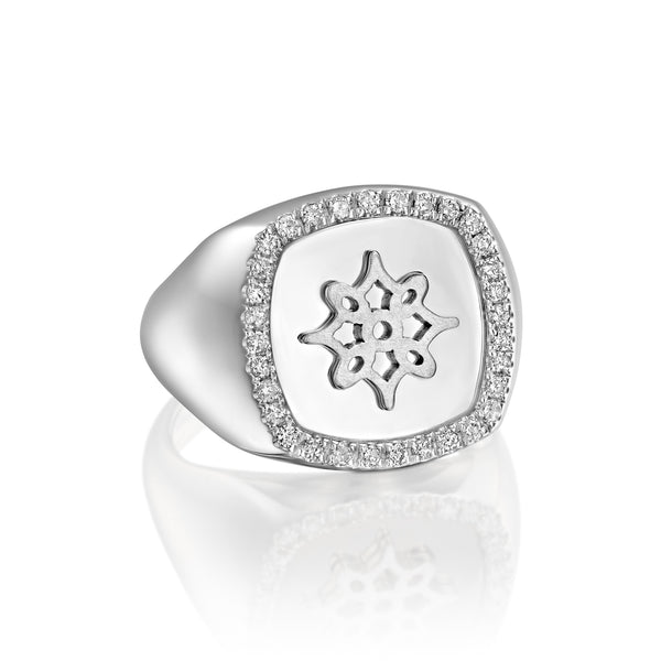 ARISH Logo Signet Ring; 14k White Gold, Ring, 15.5 X 15 mm Surface, feat  Round Brilliant Diamonds - DANA ARISH Jewelry