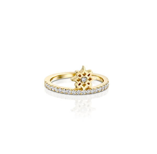 ARISH Mini Logo Ring, 14k Yellow Gold & Round Brilliant Diamond Ring by DANA ARISH Jewelry