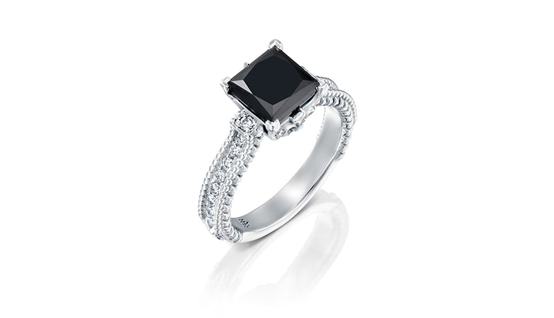 1.50 carat natural Black Diamond Center Stone Ring on 14k White Gold Ring by DANA ARISH