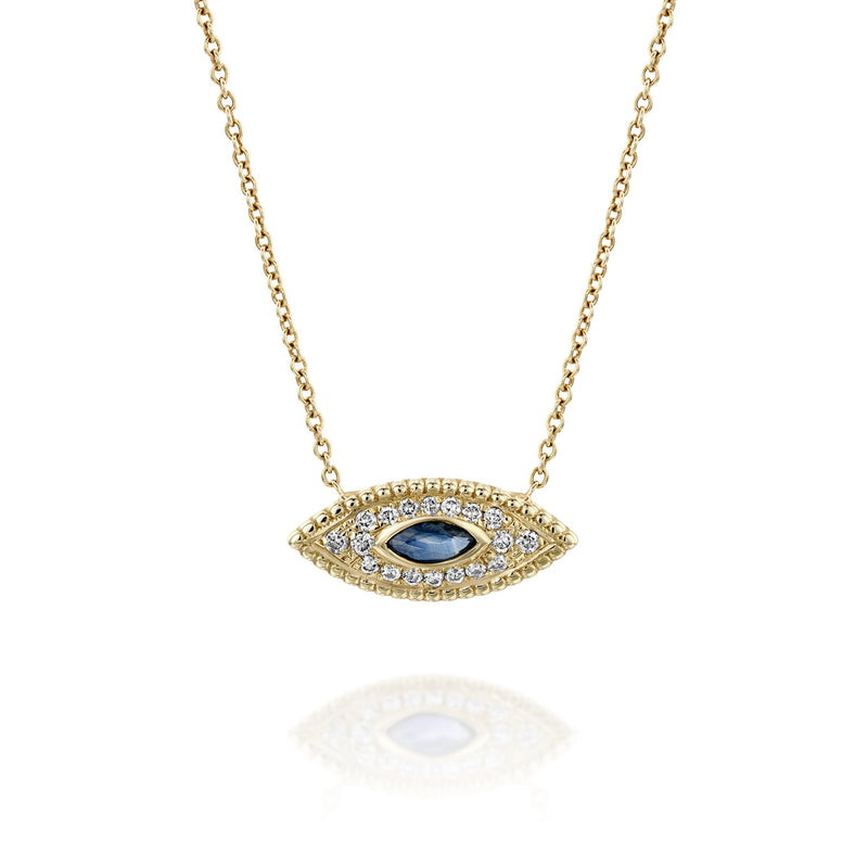 The Marquise Eye - Yellow Gold, Sapphire & Diamonds Necklace
