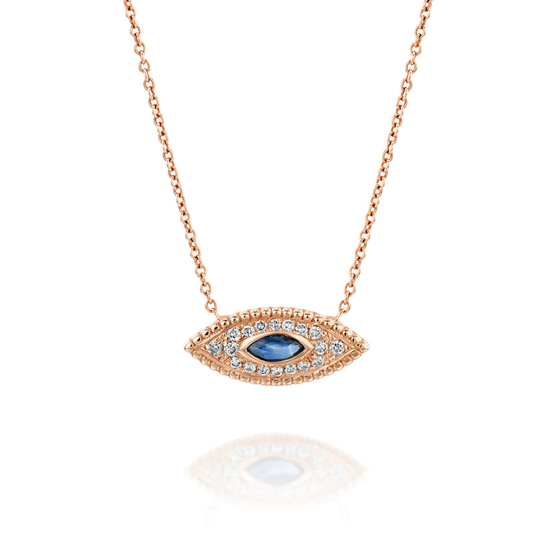 Rose Gold, Sapphire & Diamonds Necklace - The Marquise Eye by DANA ARISH
