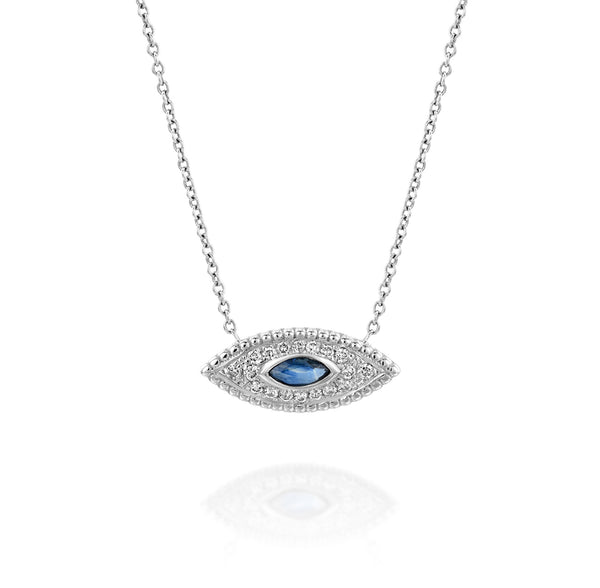 White Gold, Sapphire & Diamonds Necklace - The Marquise Eye by DANA ARISH