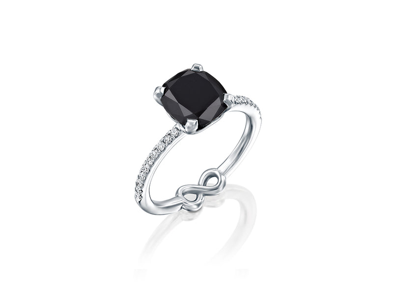 Black Lily Engagement Ring; 2.64 Carat black diamond, 0.30 Carats sparkling white diamonds by DANA ARISH