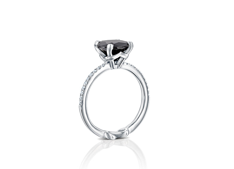 Black Lily Engagement Ring, center 2.64 Carat black diamond, sparkling white diamonds