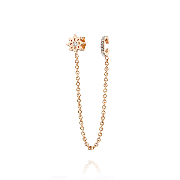 ARISH LOGO Ear Chain, Rose Gold & Diamonds Earrings, DANA ARISH