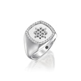 ARISH Logo Signet Ring, 14k White Gold Ring, Round Brilliant Diamonds, 15.5 X 15 mm Surface - DANA ARISH Jewelry